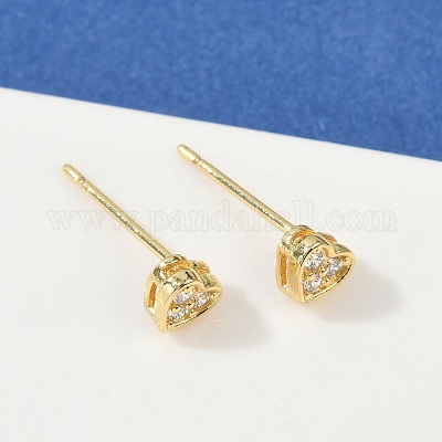 Серьги-гвоздики в форме сердца из прозрачного кубического циркония EJEW-K093-24G-1