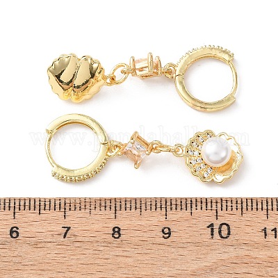 Латунные микро проложить серьги обруча кубического циркония EJEW-A149-04B-G-1