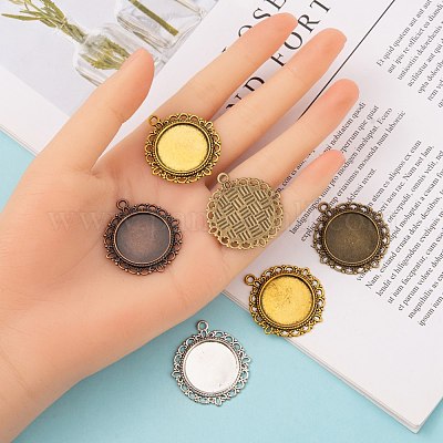 Плоские круглые цинкового сплава сеттинги подвеска кабошон PALLOY-X0013-NR-1