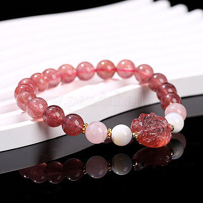 Браслеты из натуральных круглых бусин из клубничного кварца WG583E5-09-1