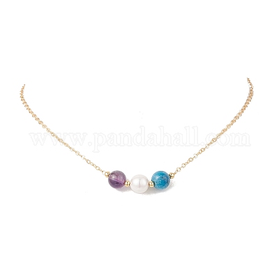 Ожерелья с круглыми бусинами из натурального культивированного пресноводного жемчуга NJEW-JN05686-1