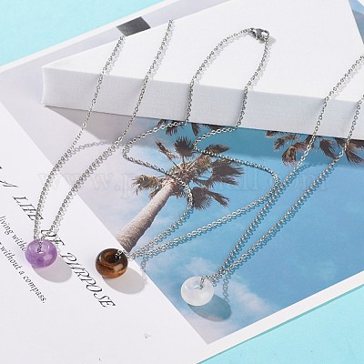 Ожерелье с подвеской в виде пончика из драгоценных камней с цепочками из нержавеющей стали 304 для женщин NJEW-JN03852-01-1