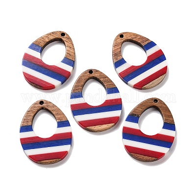 Подвески из непрозрачной полосатой смолы и орехового дерева в честь Дня независимости RESI-U010-02N-1