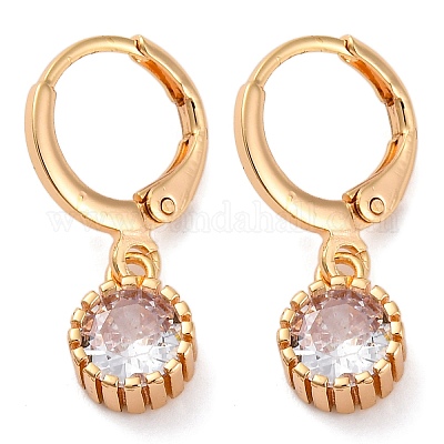 Серьги с застежкой-защелкой из латуни с прозрачным фианитом и прозрачным фианитом EJEW-K300-33G-1
