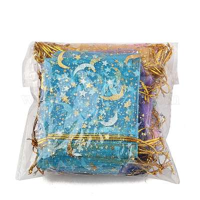 50 шт. 10-цветные подарочные мешочки для хранения из органзы с завязками и золотым тиснением в виде луны и звезд ABAG-FS0001-11-1