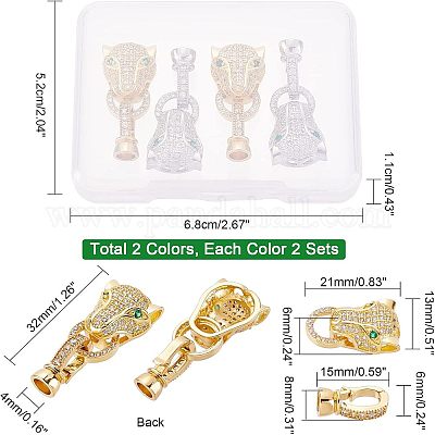 4 комплект 2-х цветных латунных застежек с микропаве из кубического циркония ZIRC-CA0001-11-1