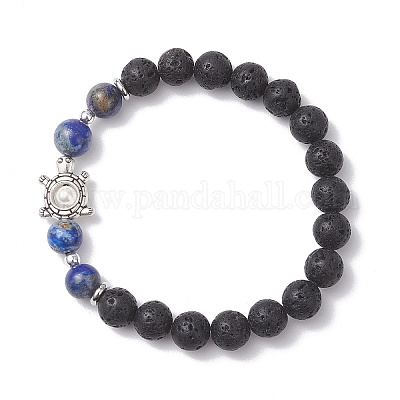 Эластичные браслеты из бусин из натуральной лавы и смешанных драгоценных камней BJEW-JB12869-1