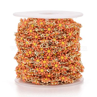 Латунные цепочки с цветком ромашки и овальными звеньями CHC-I035-13G-07-1