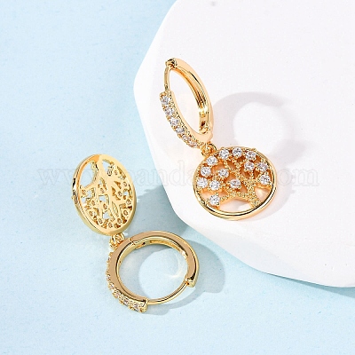 Серьги-кольца из латуни с микропаве из прозрачных кубических цирконий EJEW-F384-01G-1