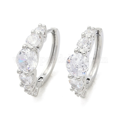 Серьги-кольца из латуни с прозрачным фианитом EJEW-Q016-14P-1