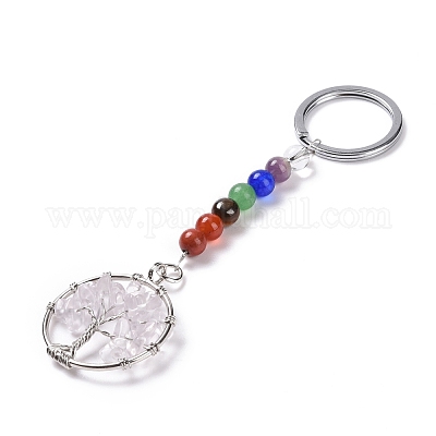Брелок из чакры с драгоценными камнями и природным кварцем KEYC-P037-A01-1