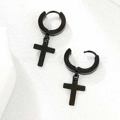 Серьги-кольца с подвеской-крестиком из нержавеющей стали 201 в стиле хип-хоп для женщин UB5113-1