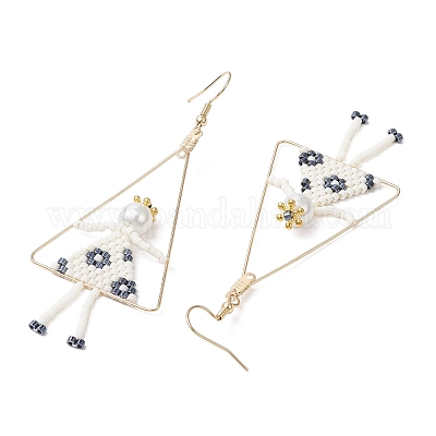 2 пара сережек-подвесок из латунного стекла с треугольными бусинами для девочки EJEW-MZ00453-1