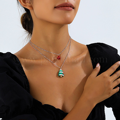 Рождественские двухслойные ожерелья с подвеской-колокольчиком из железа FS-WGA1E78-02-1