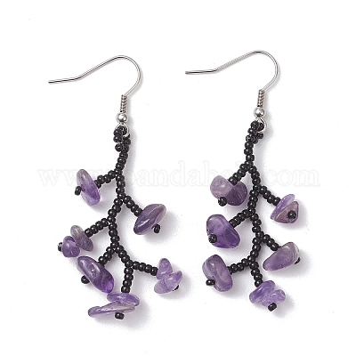 Серьги-подвески из хирургической нержавеющей стали 316 с бусинами из стеклянного стекла EJEW-TA00774-01-1