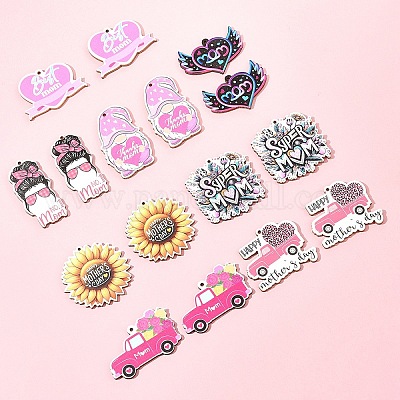 16 шт. 8 стиля деревянных подвесок ко Дню матери WOOD-FS0001-38-1