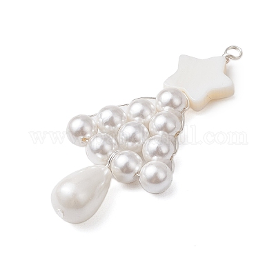 Большие подвески на елку из ракушек и жемчуга PALLOY-TA00169-1