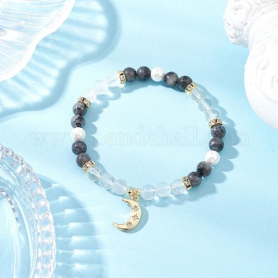 Браслеты с подвесками из латуни с микропаве и кубическим цирконием BJEW-JB12230-02-1