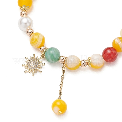 Браслеты из круглых бусин из натурального полосатого агата BJEW-JB11924-02-1