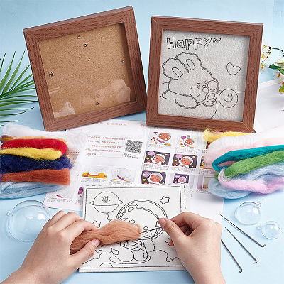 2 набор из 2 наборов для валяния иглой в виде фоторамки в виде кролика и медведя для начинающих DIY-OC0012-16-1