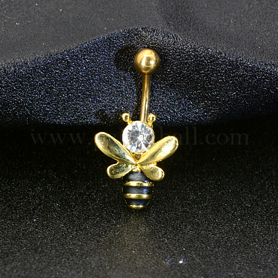 Пчелы хирургическая нержавеющая сталь 316l с прозрачным кубическим цирконием и черной эмалью изогнутые кольца для живота в виде штанги FS-WG23C2E-02-1