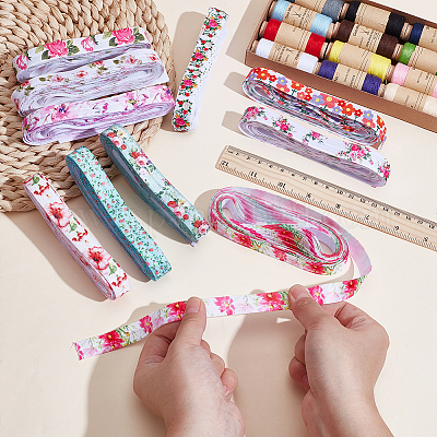 40 ярд 10-х видов плоского полиэстерового эластичного шнура с цветочным принтом OCOR-WR0001-48-1