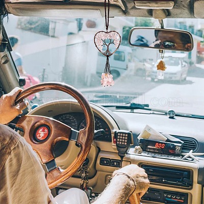 Обернутые проволокой чипсы натуральный розовый кварц большие подвесные украшения HJEW-SZ0001-25C-1