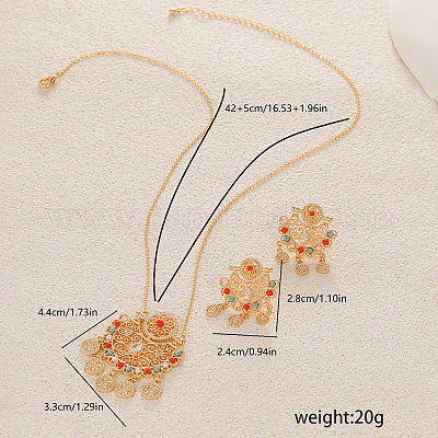 Элегантный комплект из серег и ожерелий в ближневосточном стиле из латуни с микропаве из кубических цирконий для женщин EM9923-1