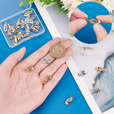 24 шт. 2-х цветная фурнитура для сережек-клипс из нержавеющей стали 304 STAS-UN0044-08-1