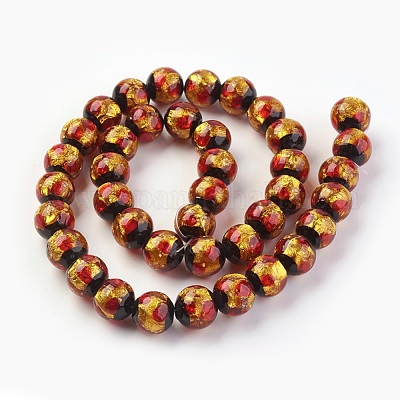 Ручная серебряная фольга стеклянные бусины Lampwork&nbsp;LAMP-P051-G06-10mm-1