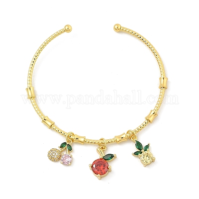 Браслеты с фруктовыми подвесками из латуни с микропаве из кубического циркония для женщин BJEW-Z089-05G-1