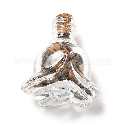 Чипсы из смешанных драгоценных камней в украшениях для бутылок из розового стекла DJEW-G039-01-1