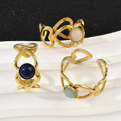 Кольца-манжеты из нержавеющей стали 316 с натуральными смешанными драгоценными камнями RJEW-Z098-01G-01-1