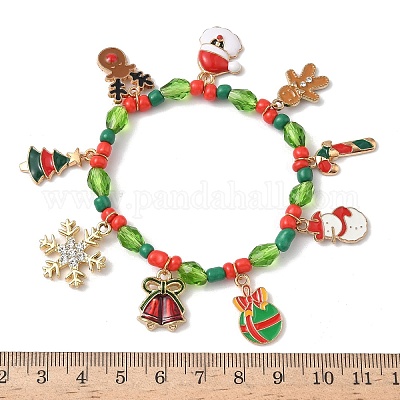 Рождественские браслеты с подвесками из сплава и эмали BJEW-B155-01B-KCG-1