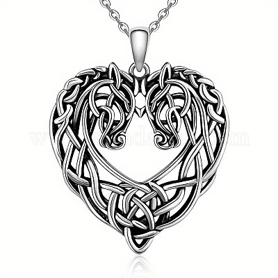 Кулон в виде сердца с конём и узлом викингов из сплава&nbsp;FS-WG2DD1C-01-1