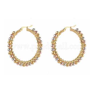 Серьги-кольца из нержавеющей стали 304 с бусинами EJEW-JE04544-01-1