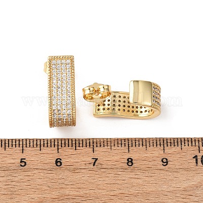 Серьги-гвоздики J-образной формы с микропаве из кубических цирконий из латуни EJEW-B153-13G-1