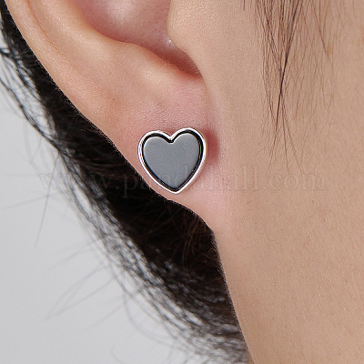 Серьги-гвоздики в форме сердца из стерлингового серебра s925 с черным агатом AK6007-1