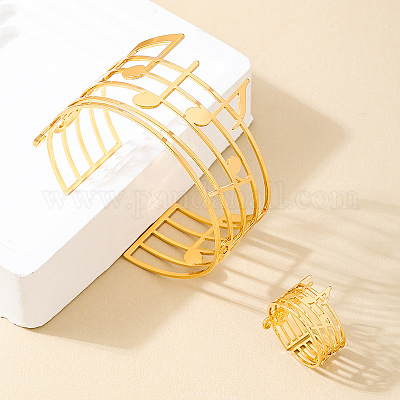 Наборы полых браслетов-манжет и колец из сплава с музыкальными нотами FS-WG9B413-01-1