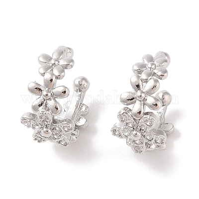 Женские серьги-манжеты из латуни с микропаве и прозрачным цирконием EJEW-I305-10P-1