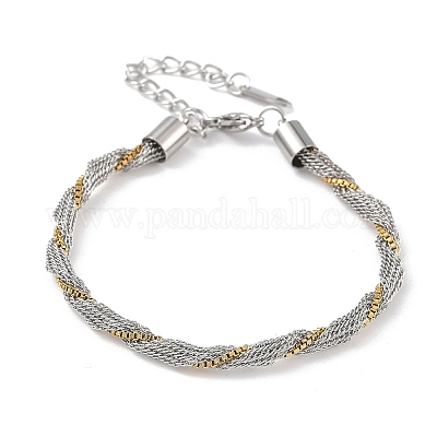 Двухцветные браслеты из нержавеющей стали 304 с цепочкой-коробкой для женщин и мужчин BJEW-Q028-01GP-1