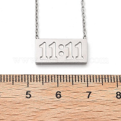 Ожерелье из нержавеющей стали 304 с прямоугольным кулоном 11:11 с цепочками из тросов для женщин NJEW-NH0001-04P-1