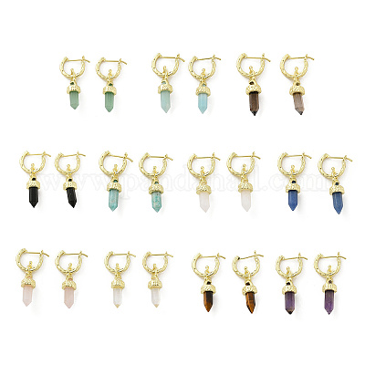 Серьги-кольца из смешанных натуральных камней EJEW-P306-01G-1