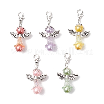 5 шт. подвеска в виде ангела из стеклянного жемчуга и акрила HJEW-JM04514-1