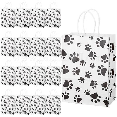 Прямоугольные бумажные пакеты для хранения с рисунком лапы и ручкой ABAG-WH0046-38B-1