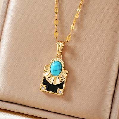 Латунные прозрачные кубические цирконии и черная эмаль прямоугольник с овальными подвесками ожерелья для повседневного ношения AY5004-1-1