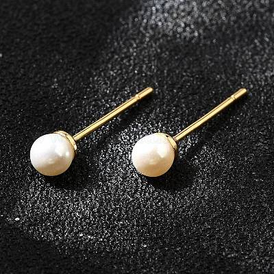 Круглые латунные серьги-гвоздики EJEW-Z086-03G-1