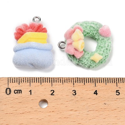 Рождественские подвески из непрозрачной смолы с эффектом флокирования RESI-H040-04B-P-1