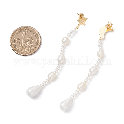 Серьги-гвоздики с подвесками из искусственного пресноводного жемчуга Moon & Star из нержавеющей стали 304 EJEW-TA00769-1