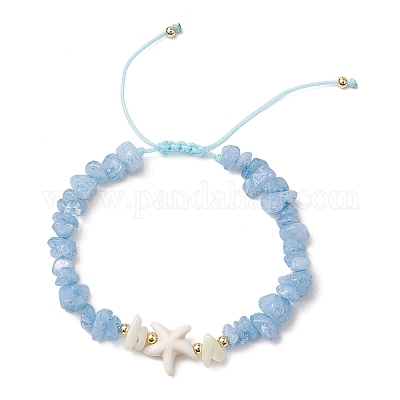 2шт. браслеты из плетеных бусин с натуральным аквамариновым кристаллом BJEW-JB11541-03-1